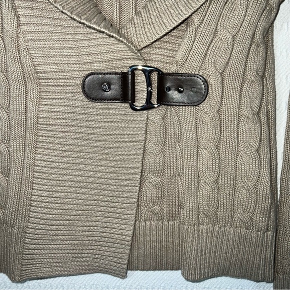 Lauren Ralph Lauren Cream Cable Knit Shawl Collar Buckle Sweater XS Old Money - Picture 7 of 11